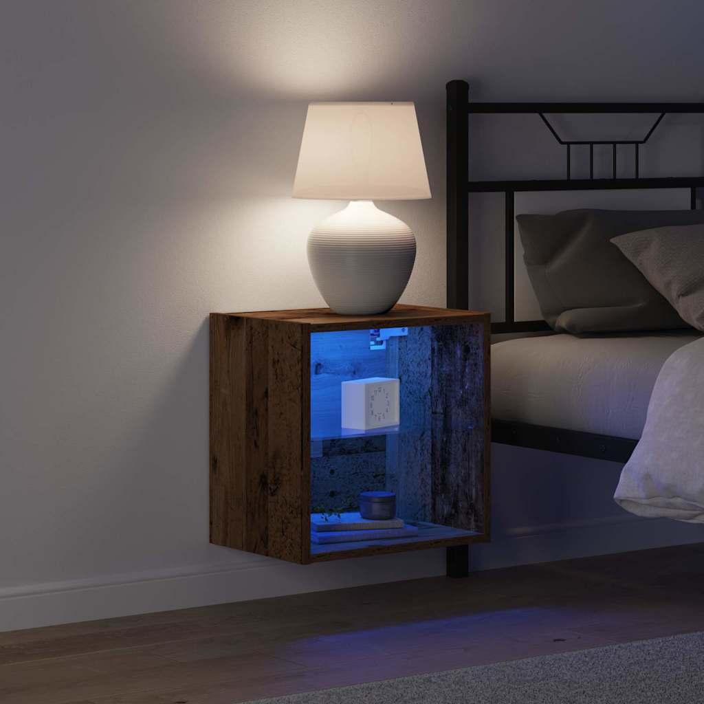 Floating Shelf with LED Light 2 pcs Brown 40 x 28.5 x 40 cm