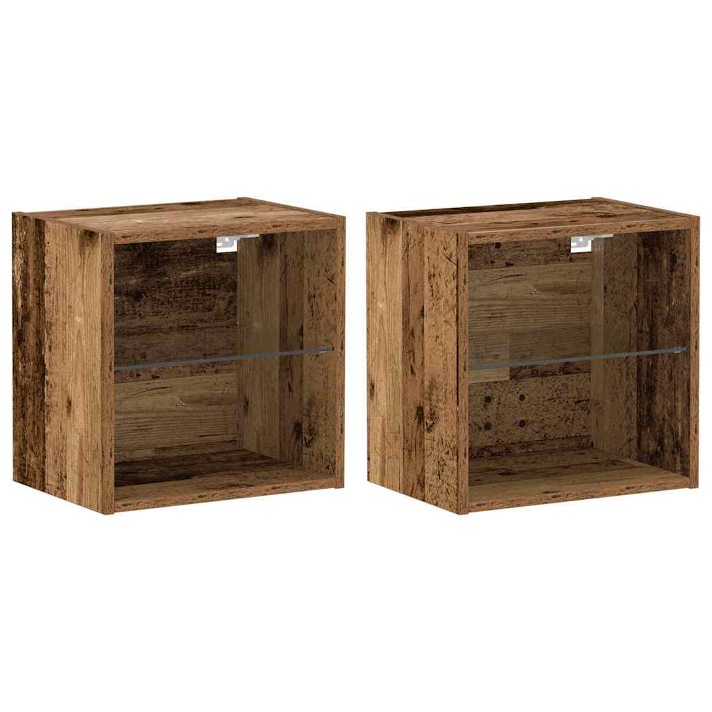 Floating Shelf with LED Light 2 pcs Brown 40 x 28.5 x 40 cm