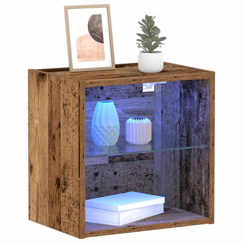 Floating Shelf with LED Light 2 pcs Brown 40 x 28.5 x 40 cm