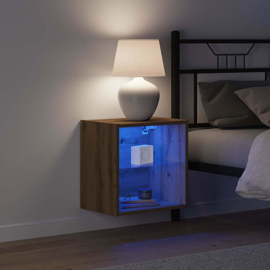 Floating Shelf with LED Light Brown 40 x 28.5 x 40 cm