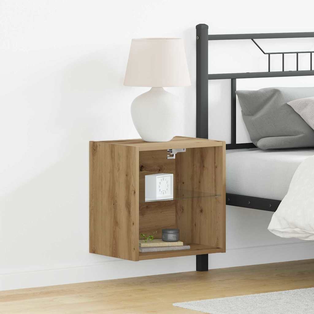 Floating Shelf with LED Light Brown 40 x 28.5 x 40 cm