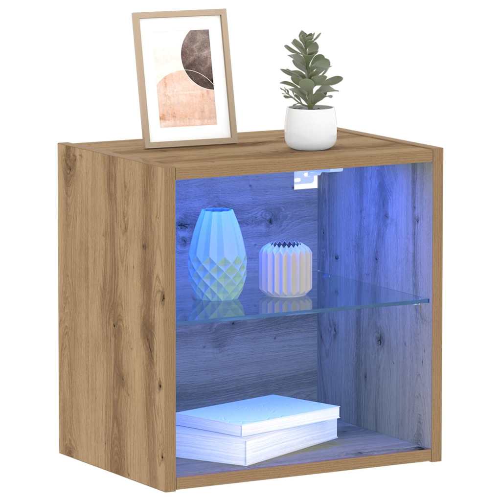 Floating Shelf with LED Light Brown 40 x 28.5 x 40 cm
