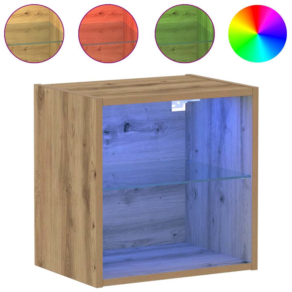 Floating Shelf with LED Light Brown 40 x 28.5 x 40 cm