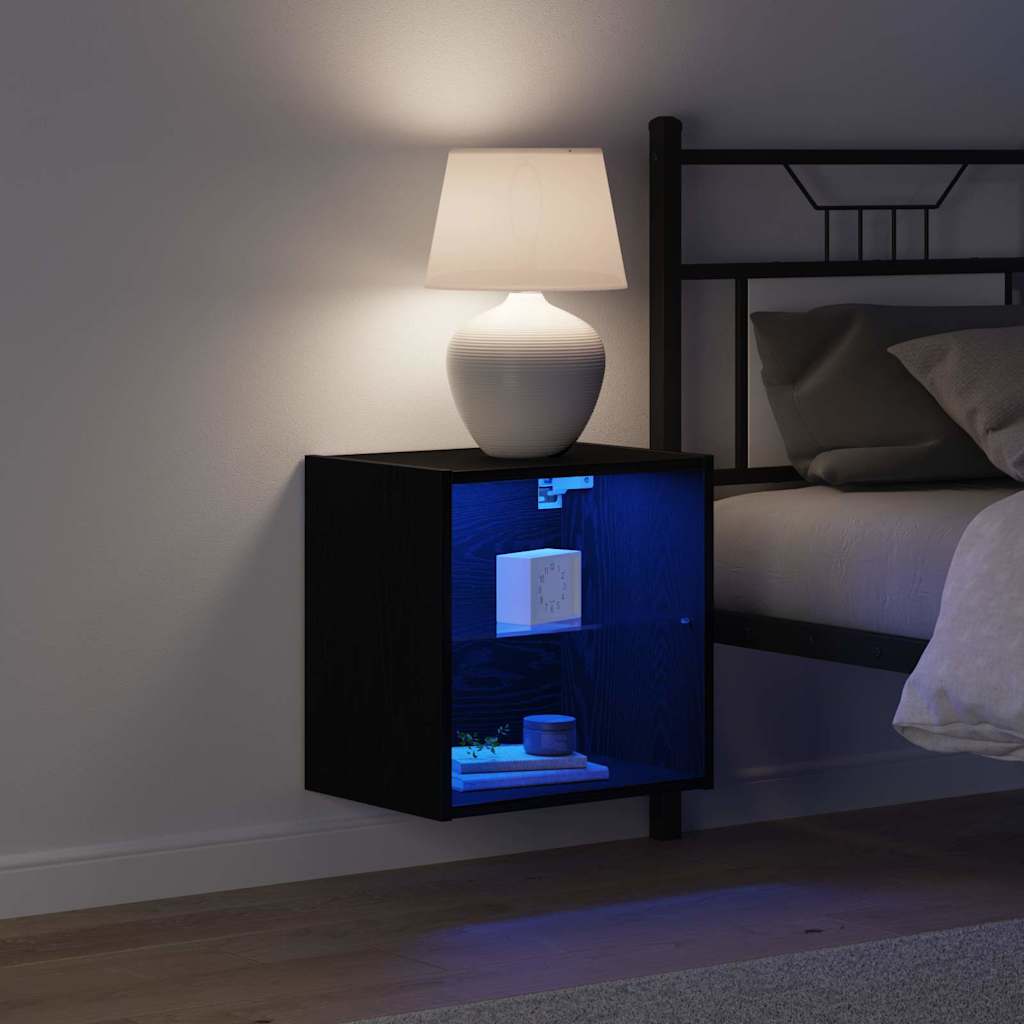 Floating Shelf with LED Light Black 40 x 28.5 x 40 cm