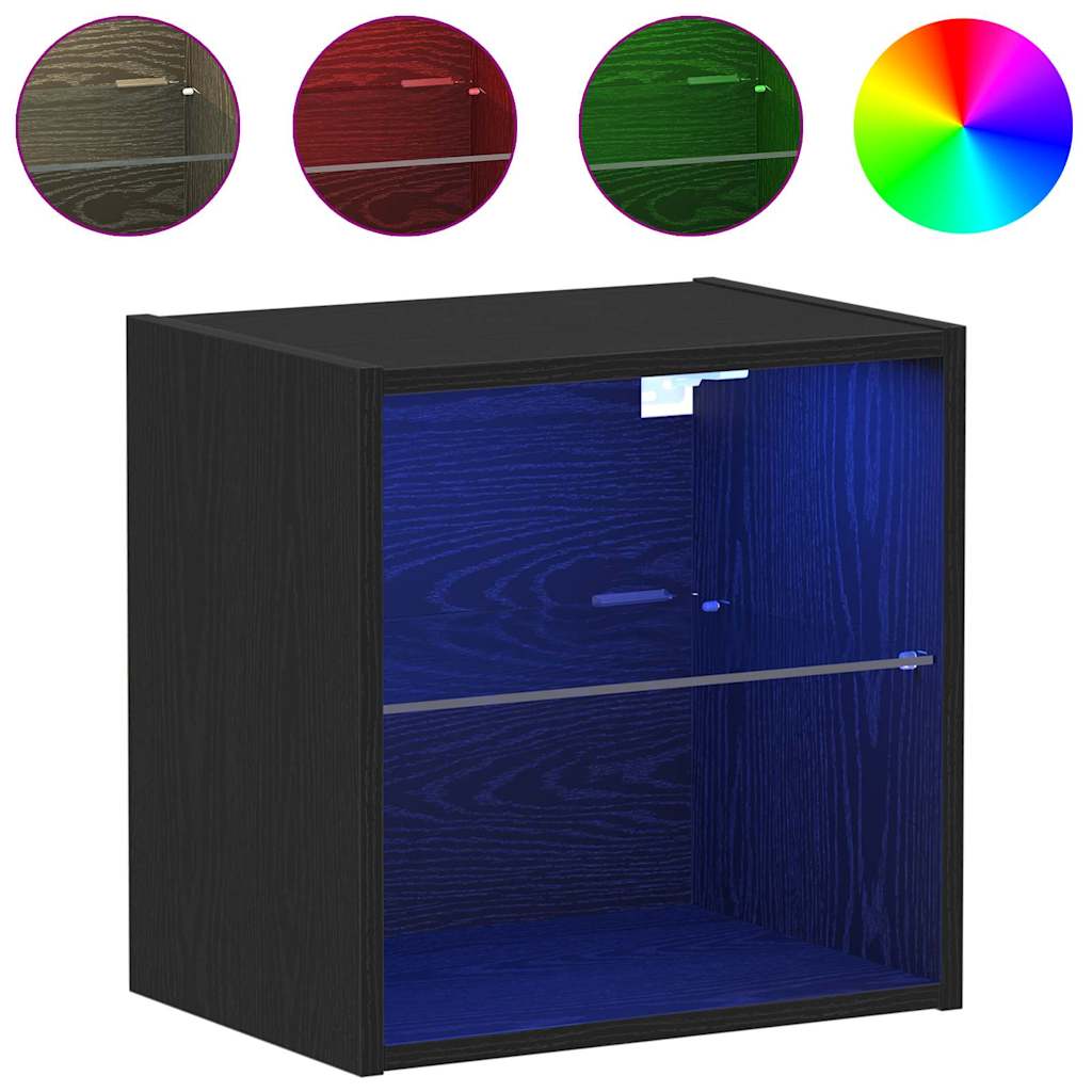 Floating Shelf with LED Light Black 40 x 28.5 x 40 cm