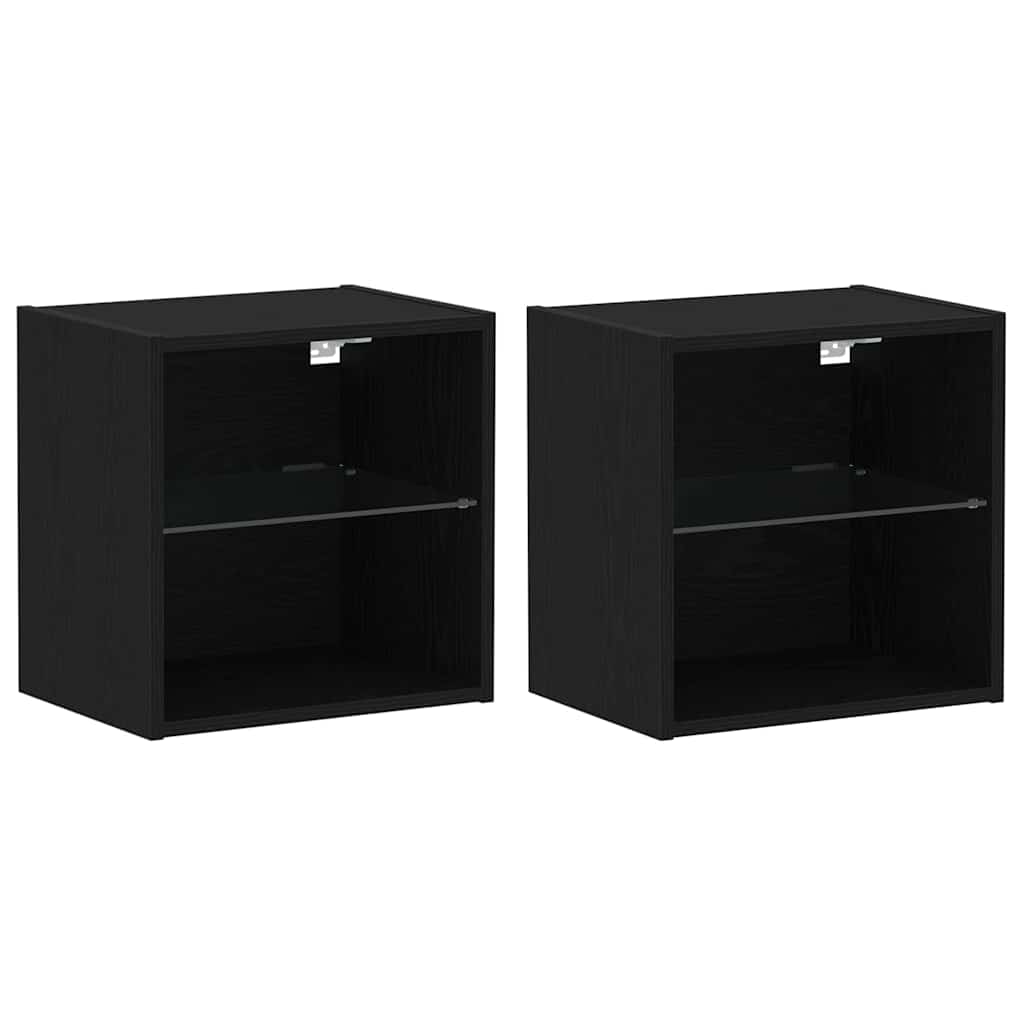 Floating Shelf with LED Light 2 pcs Black 40 x 28.5 x 40 cm