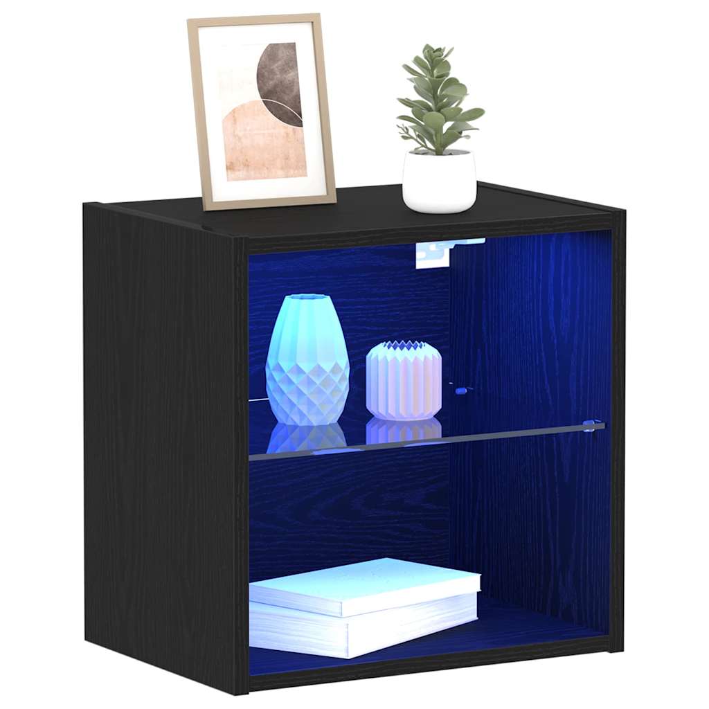Floating Shelf with LED Light 2 pcs Black 40 x 28.5 x 40 cm