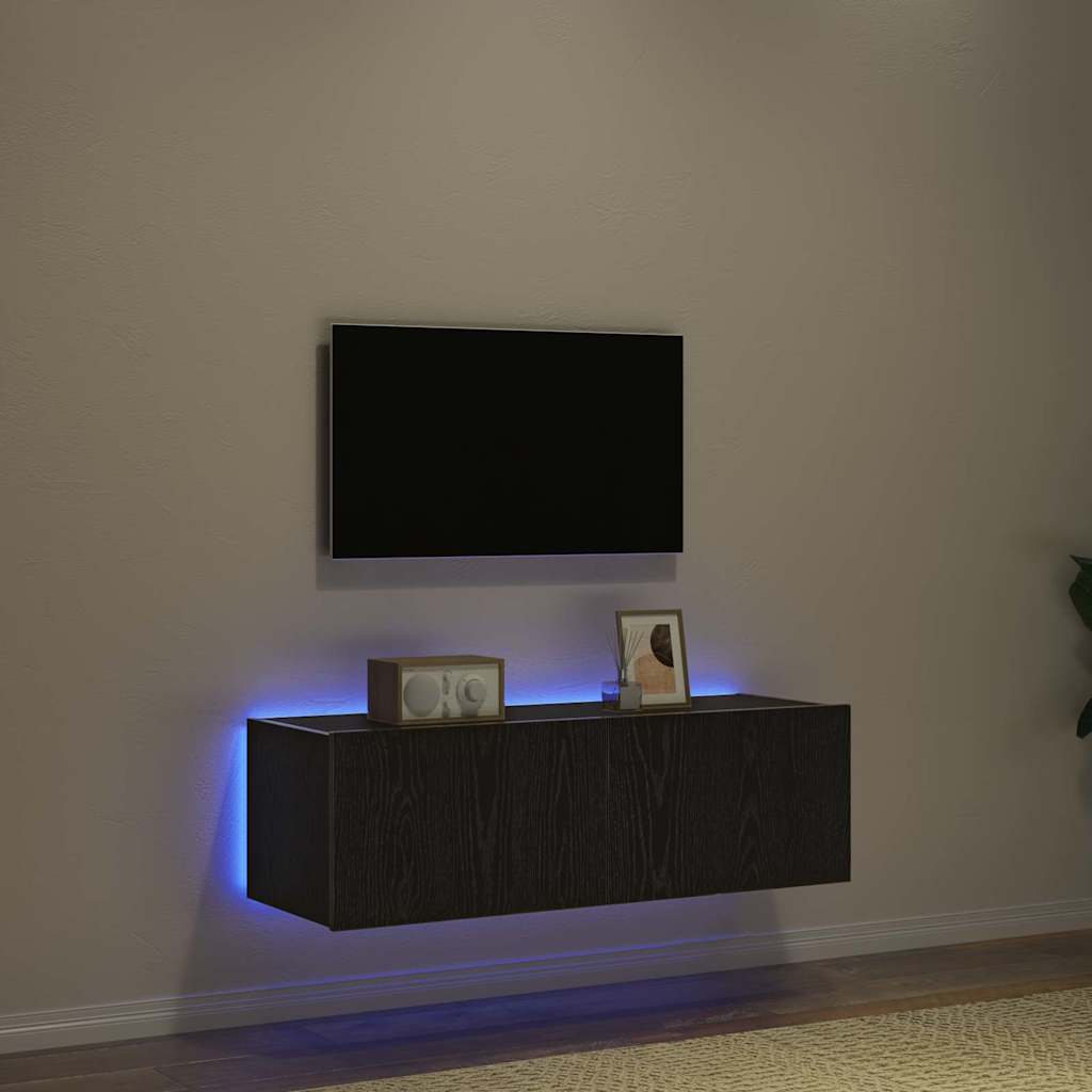 TV Wall Cabinet with LED 2 pcs Black Oak 100 x 35 x 31 cm