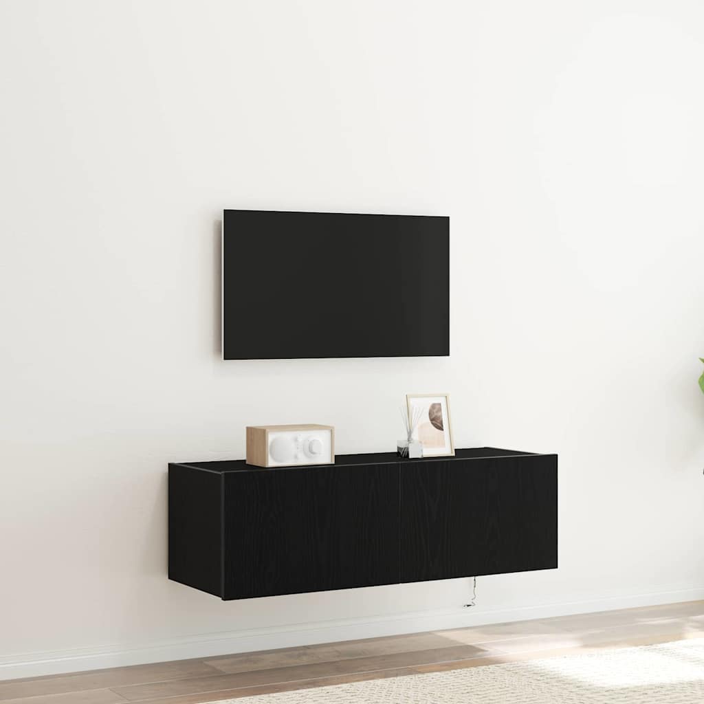 TV Wall Cabinet with LED 2 pcs Black Oak 100 x 35 x 31 cm