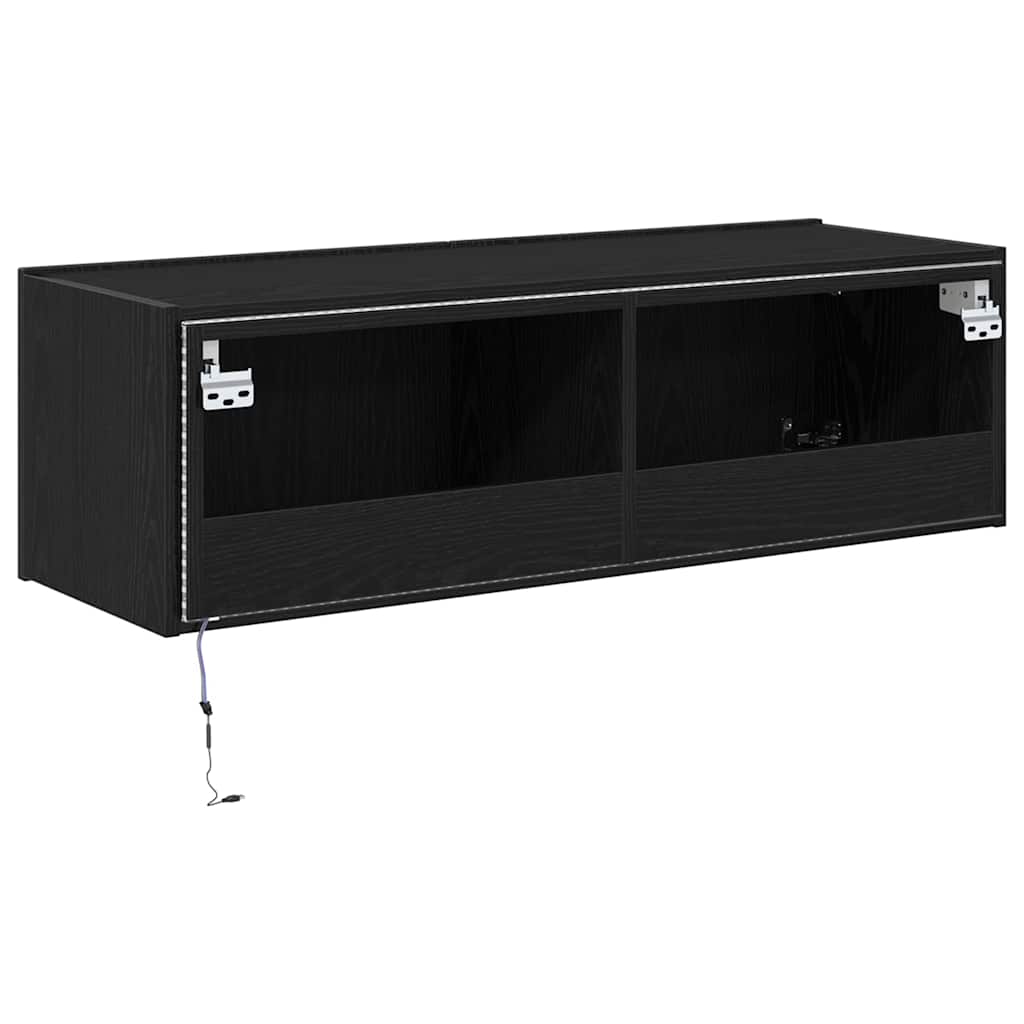 TV Wall Cabinet with LED 2 pcs Black Oak 100 x 35 x 31 cm