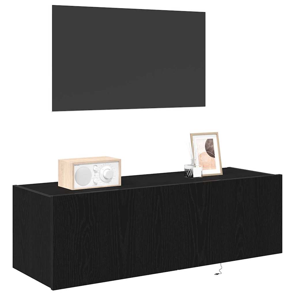 TV Wall Cabinet with LED 2 pcs Black Oak 100 x 35 x 31 cm