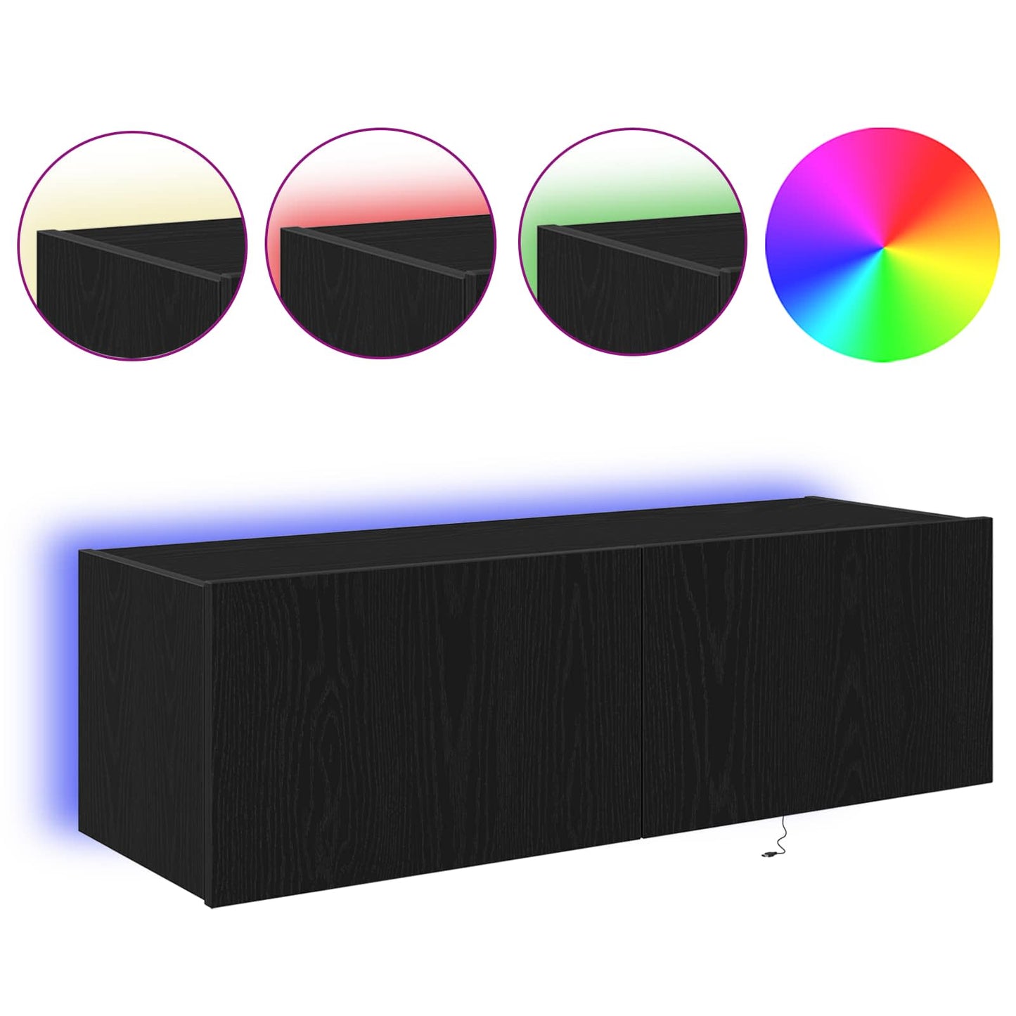 TV Wall Cabinet with LED 2 pcs Black Oak 100 x 35 x 31 cm