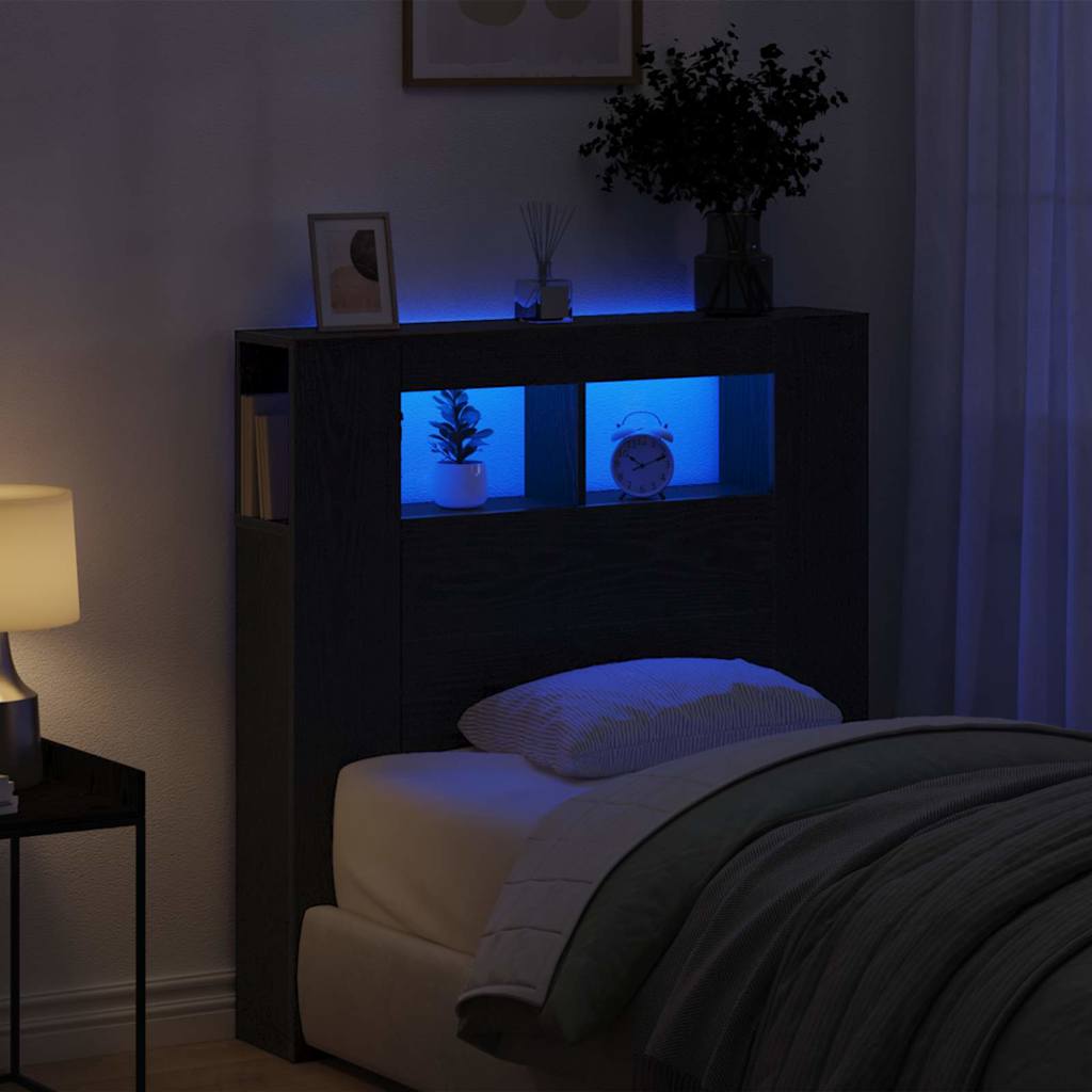 LED Headboard Black Oak 100 x 18.5 x 103.5 cm Engineered Wood