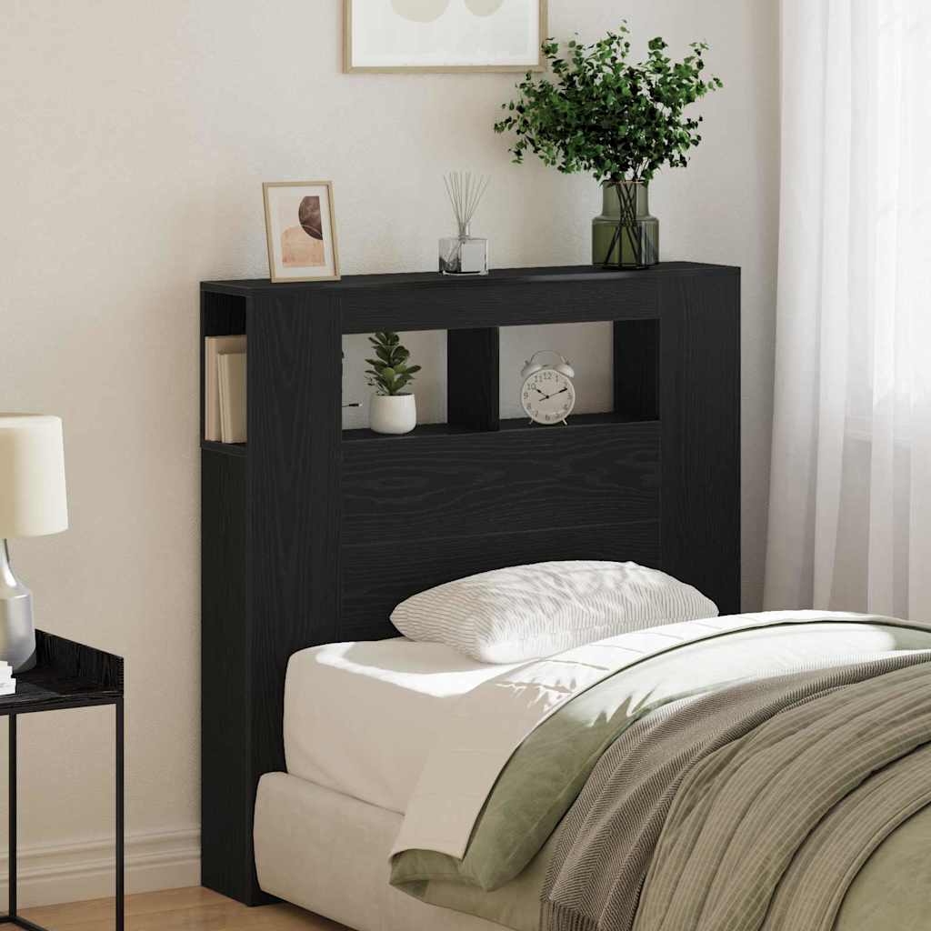 LED Headboard Black Oak 100 x 18.5 x 103.5 cm Engineered Wood