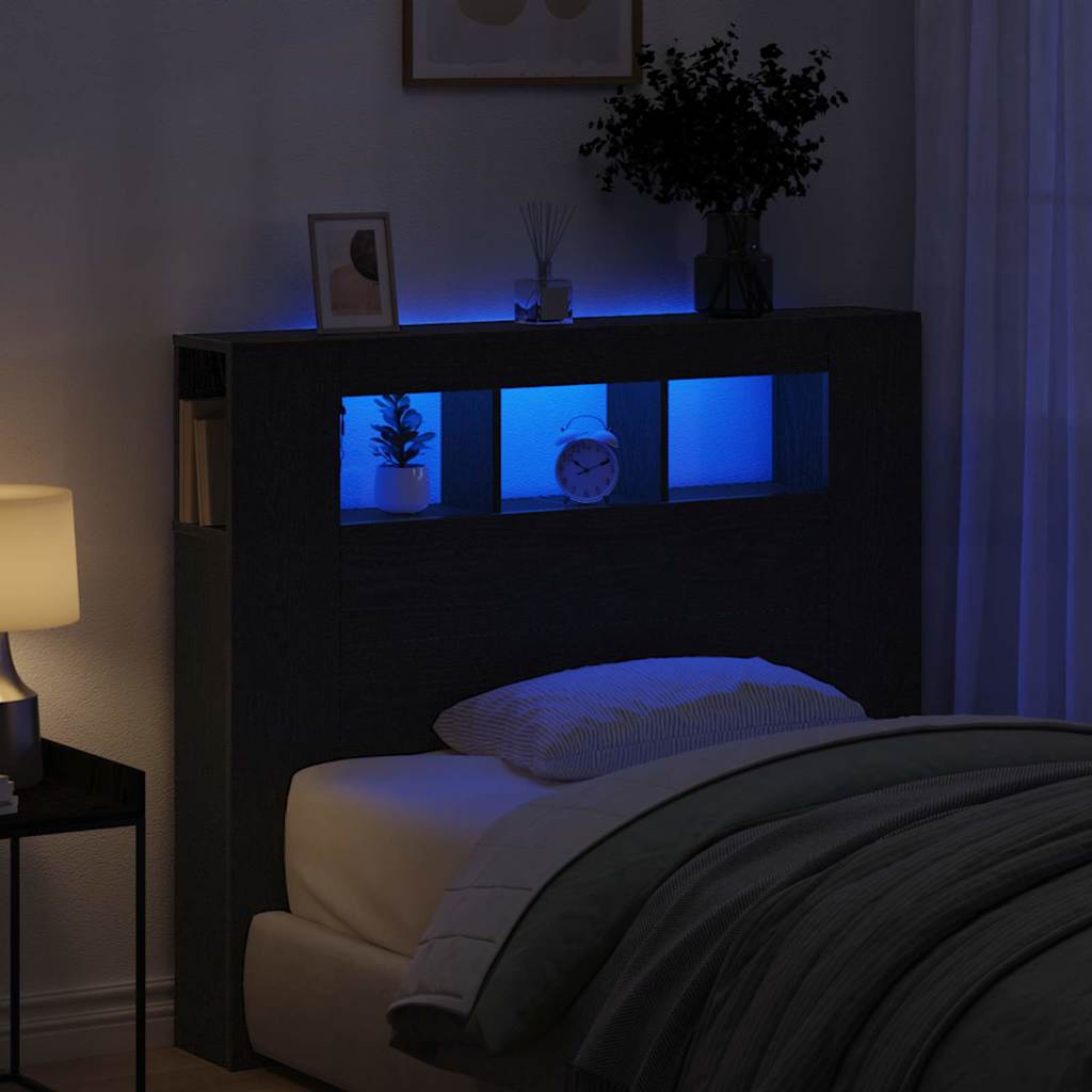 LED Headboard Black Oak 120 x 18.5 x 103.5 cm Engineered Wood