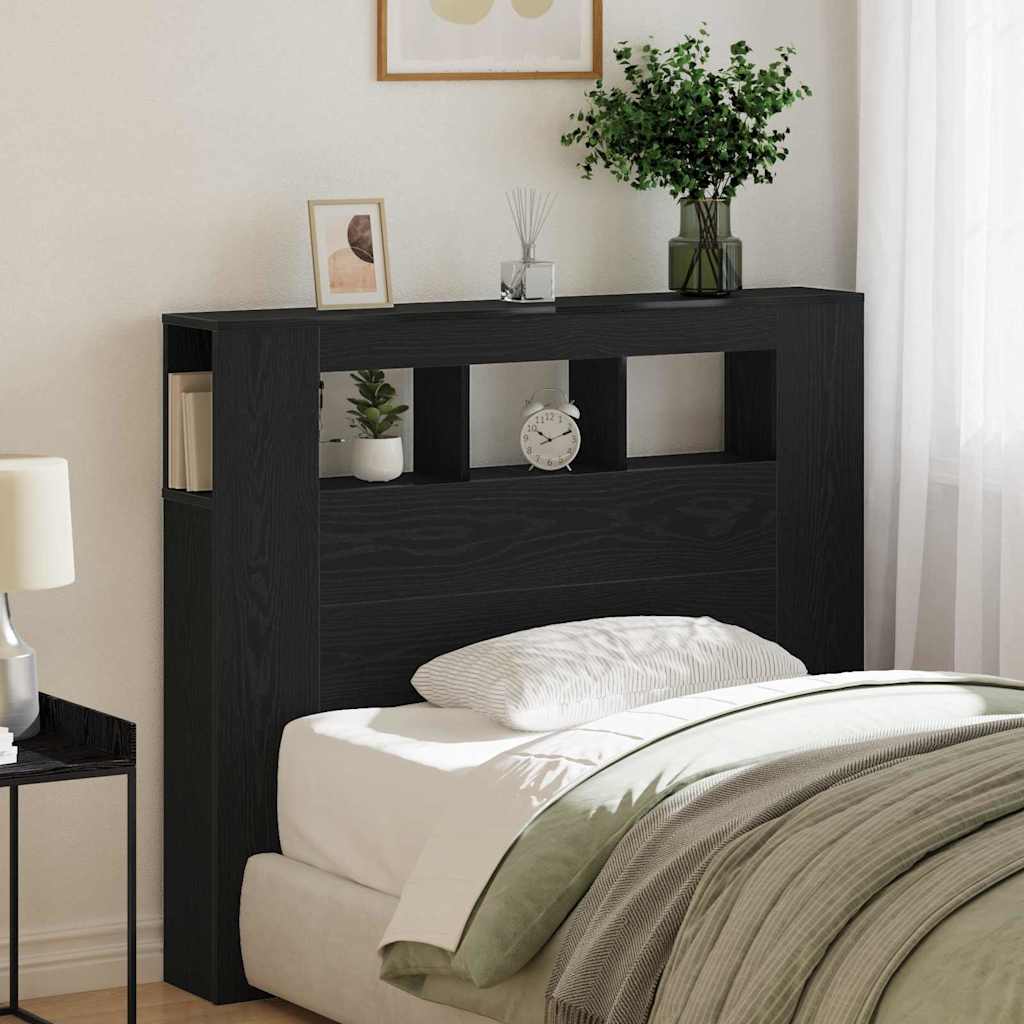 LED Headboard Black Oak 120 x 18.5 x 103.5 cm Engineered Wood