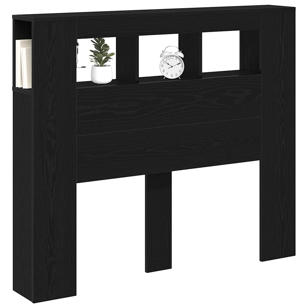 LED Headboard Black Oak 120 x 18.5 x 103.5 cm Engineered Wood
