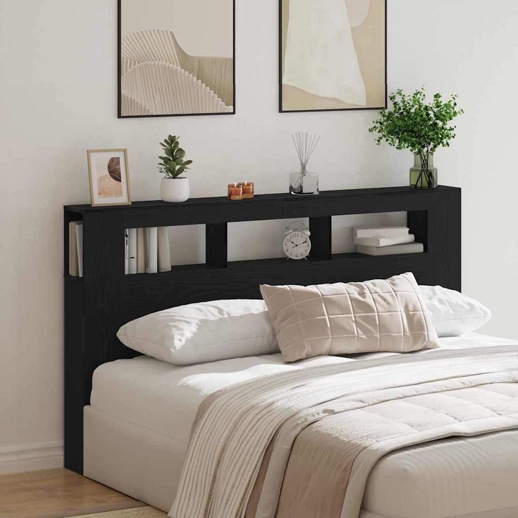 LED Headboard Black Oak 180 x 18.5 x 103.5 cm Engineered Wood