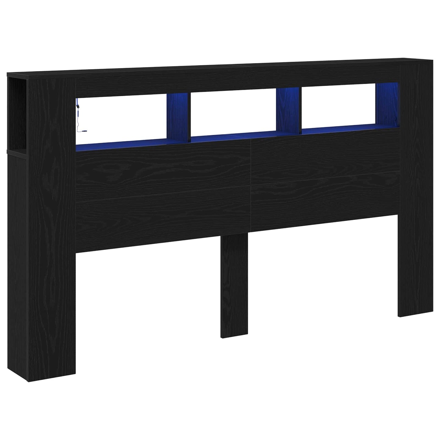 LED Headboard Black Oak 180 x 18.5 x 103.5 cm Engineered Wood