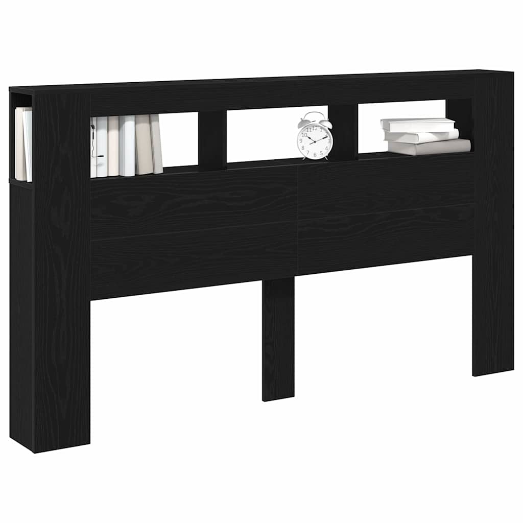 LED Headboard Black Oak 180 x 18.5 x 103.5 cm Engineered Wood