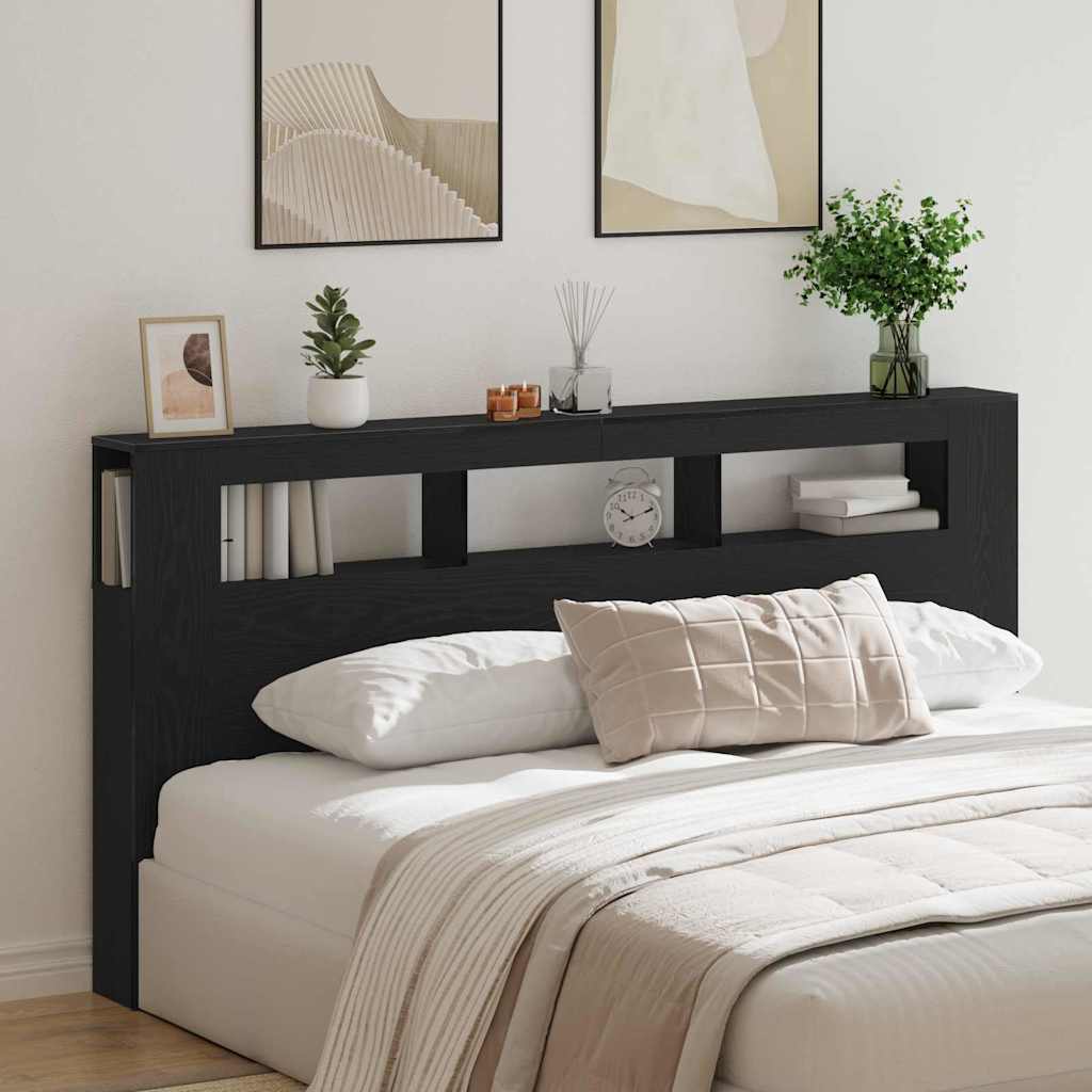 LED Headboard Black Oak 200 x 18.5 x 103.5 cm Engineered Wood