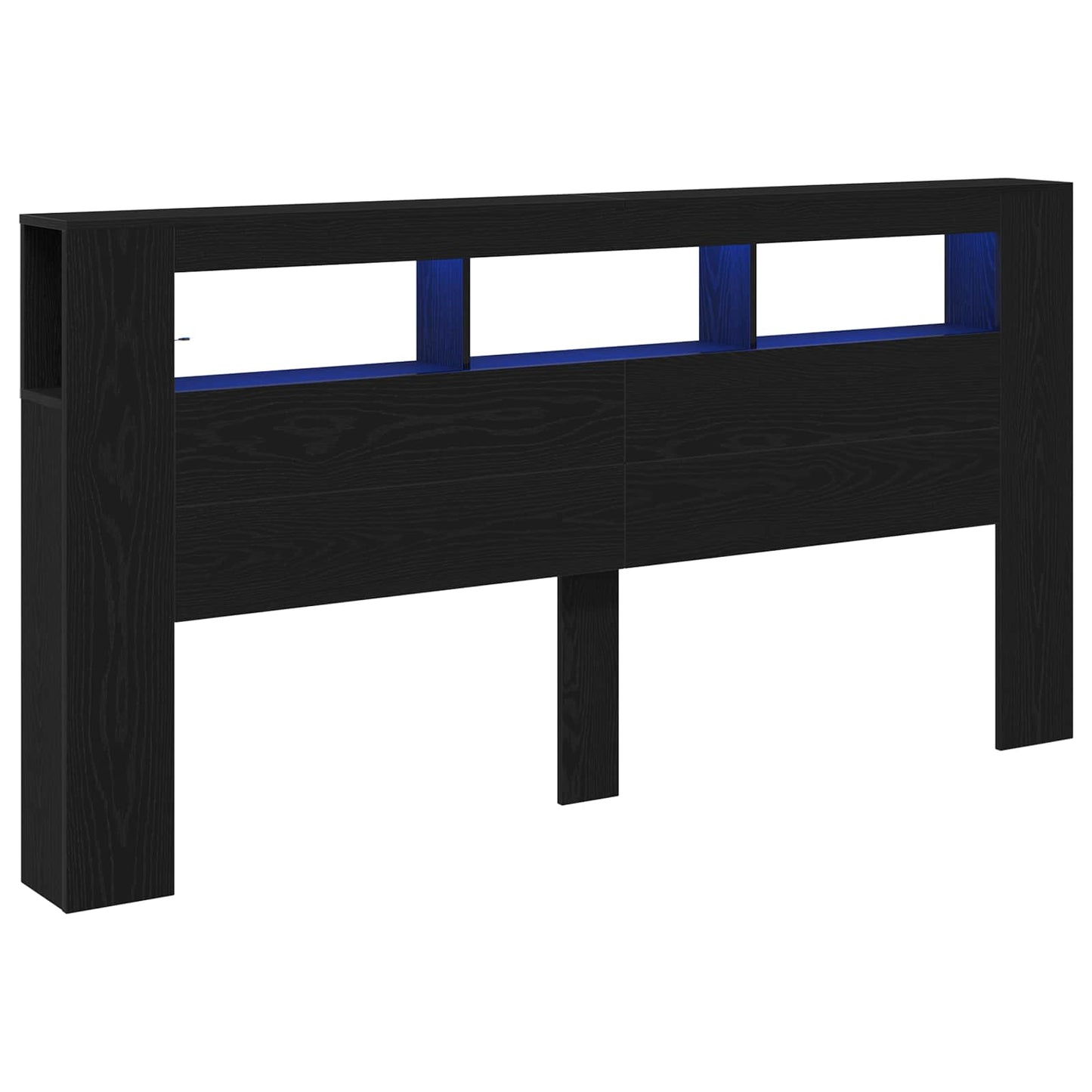 LED Headboard Black Oak 200 x 18.5 x 103.5 cm Engineered Wood