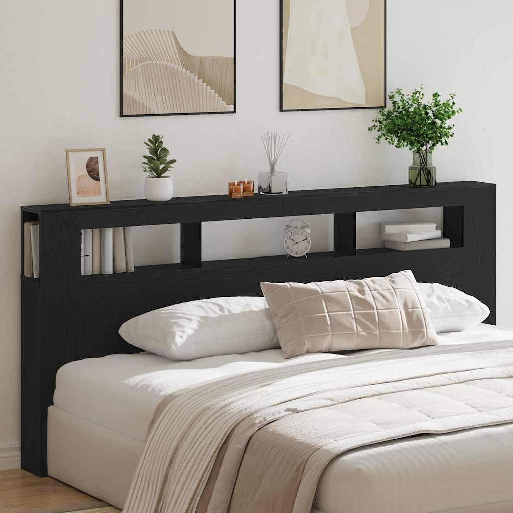 LED Headboard Black Oak 220 x 18.5 x 103.5 cm Engineered Wood