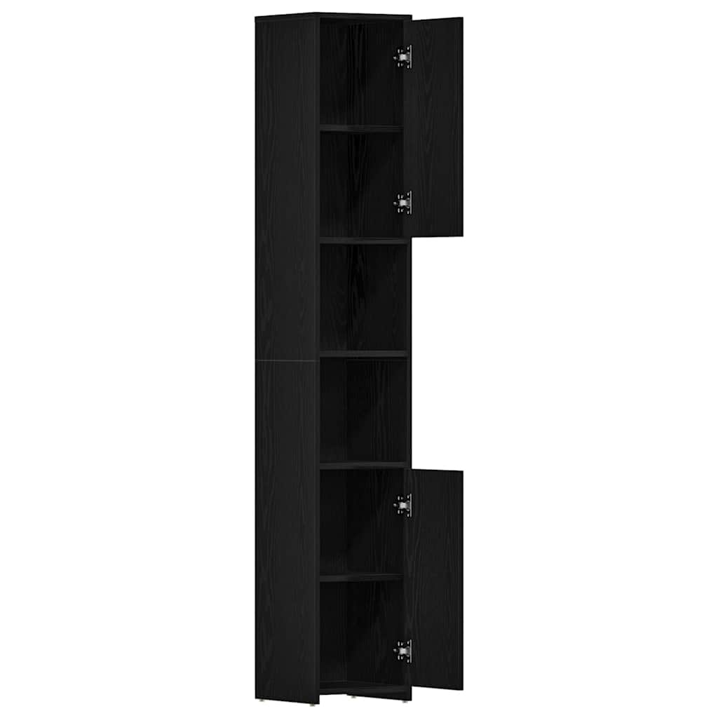 Bathroom Cabinet Black Oak 30x30x183,5 cm Engineered Wood