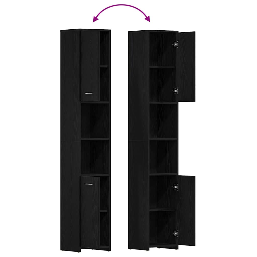 Bathroom Cabinet Black Oak 30x30x183,5 cm Engineered Wood