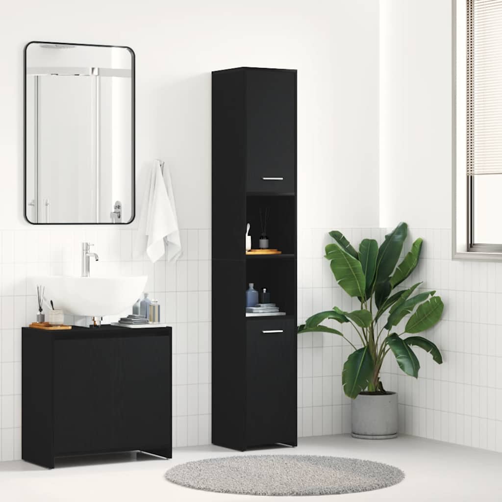 Bathroom Cabinet Black Oak 30x30x183,5 cm Engineered Wood