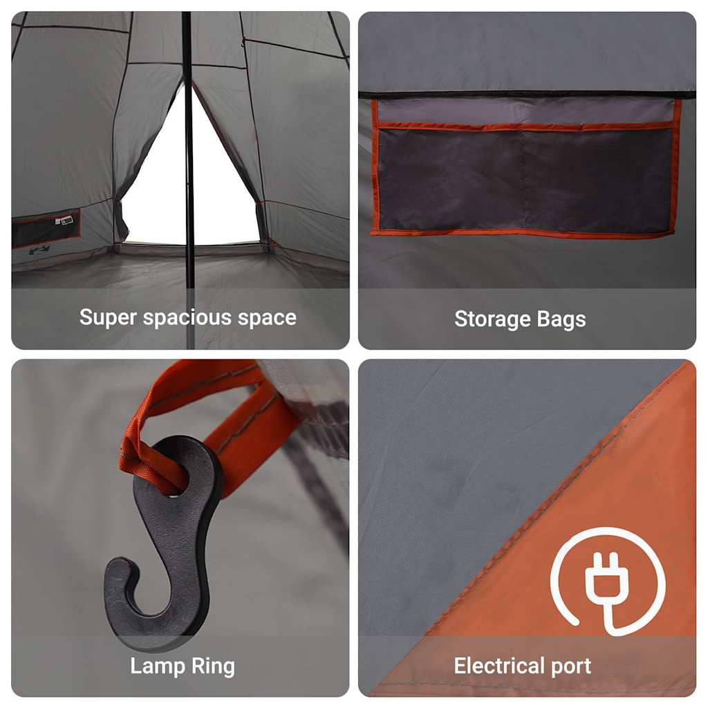 Tipi Tent with Roof Grey and Orange 560 x 560 x 300 cm Taffeta