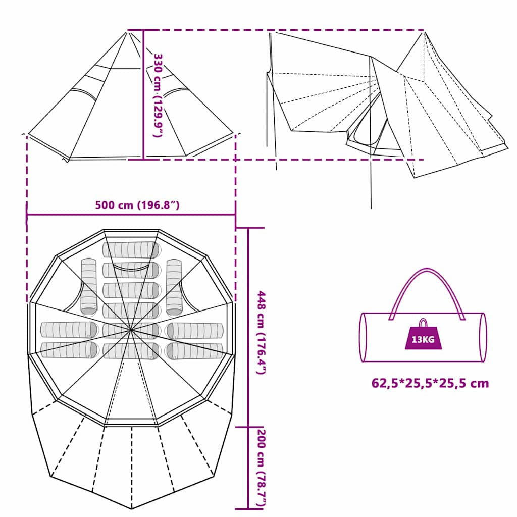 Tipi Tent with Roof Blue 510 x 690 x 330 cm Taffeta