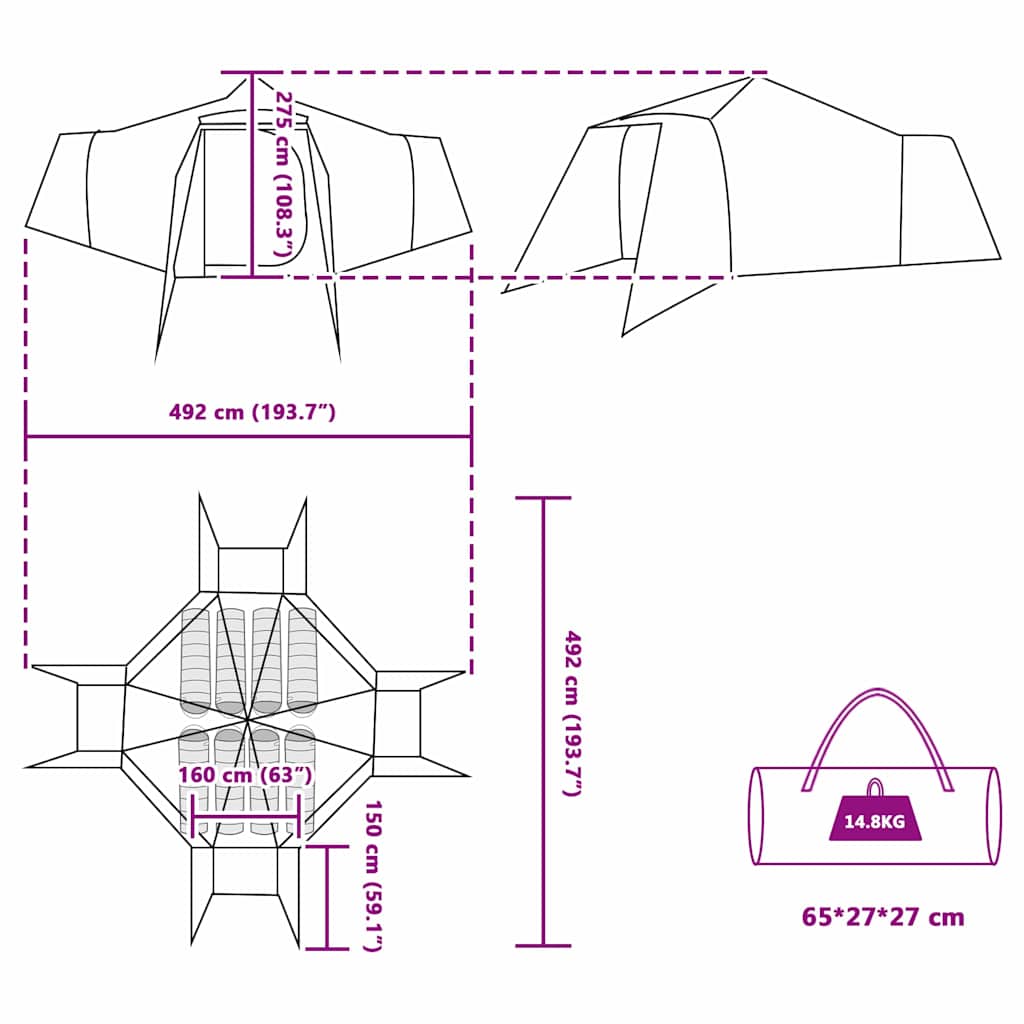 Tipi Tent with Roof Grey and Orange 492 x 492 x 275 cm Taffeta