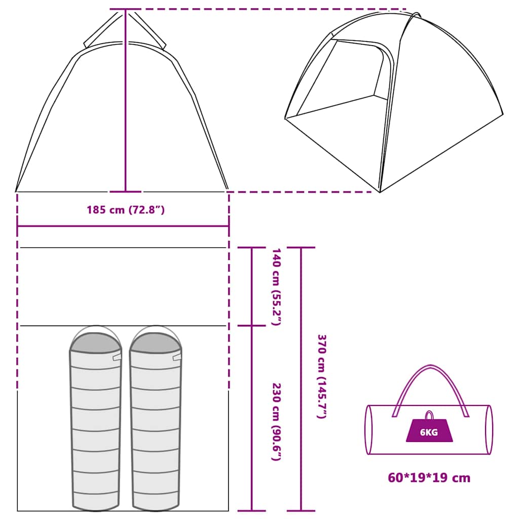 Cabin Tent with Roof Blue 370 x 230 x 185 cm Taffeta