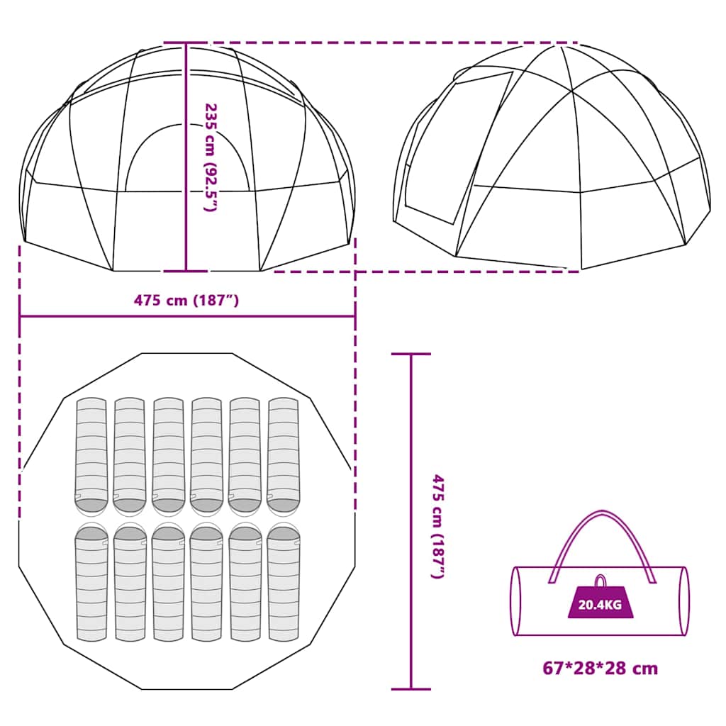 Dome Tent with Roof Grey and Orange 475 x 475 x 235 cm Taffeta