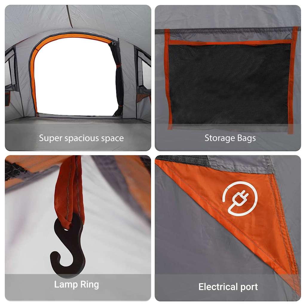 Dome Tent 4-Person 308 x 268 x 130 cm Grey and Orange Taffeta