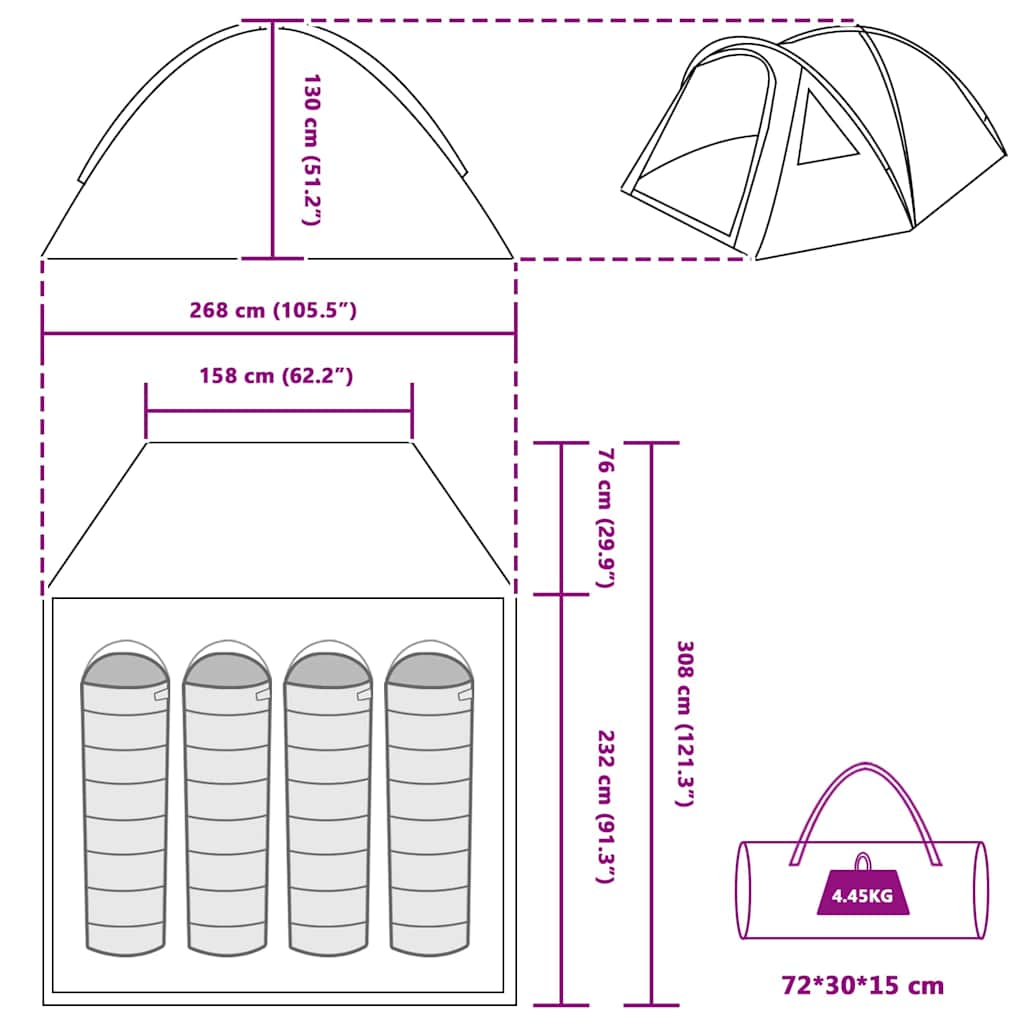 Camping Tent 4-Person 308 x 268 x 130 cm Grey and orange