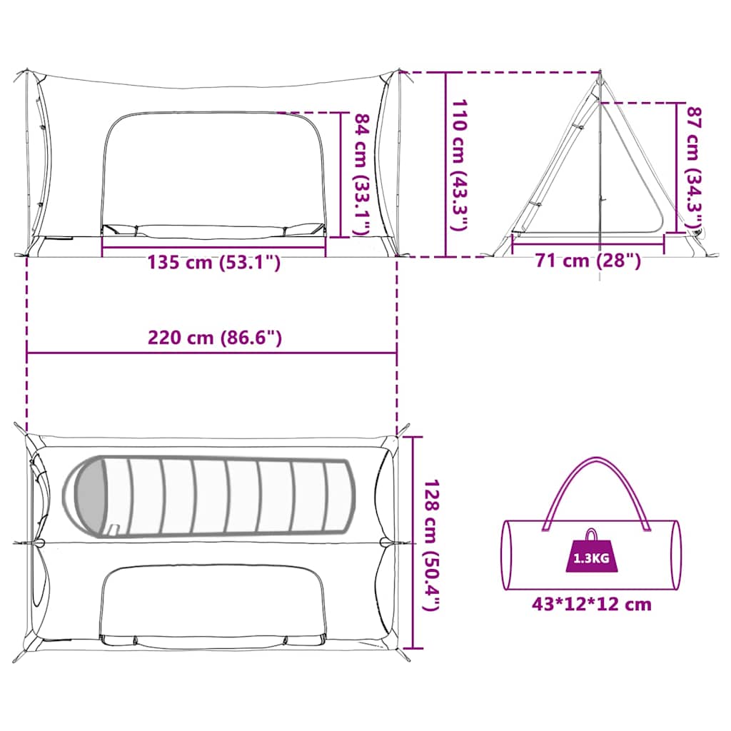 Inner Tent Black 220 x 128 x 110 cm Mesh