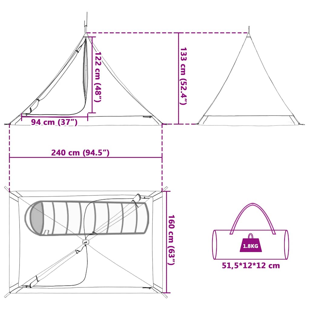 Inner Tent with Roof with Storage Black 240 x 160 x 133 cm Mesh