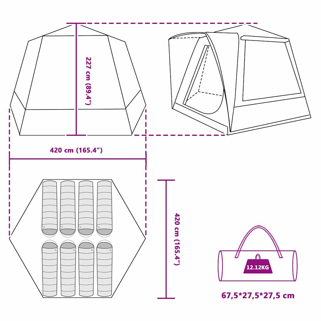 Camping Tent Cabin with Roof Green 420 x 420 x 227 cm Polyester