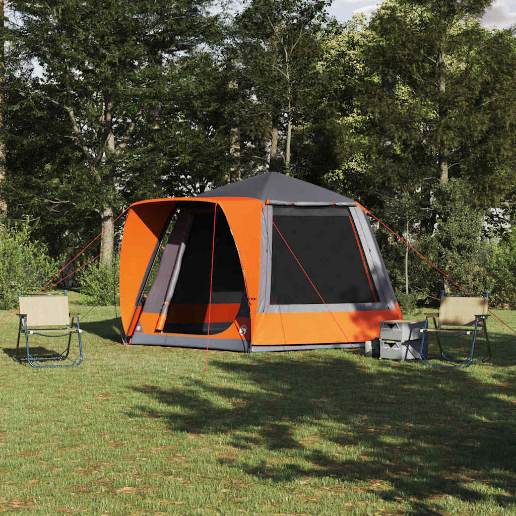 Camping Tent Cabin Grey and orange 420 x 420 x 227 cm Polyester