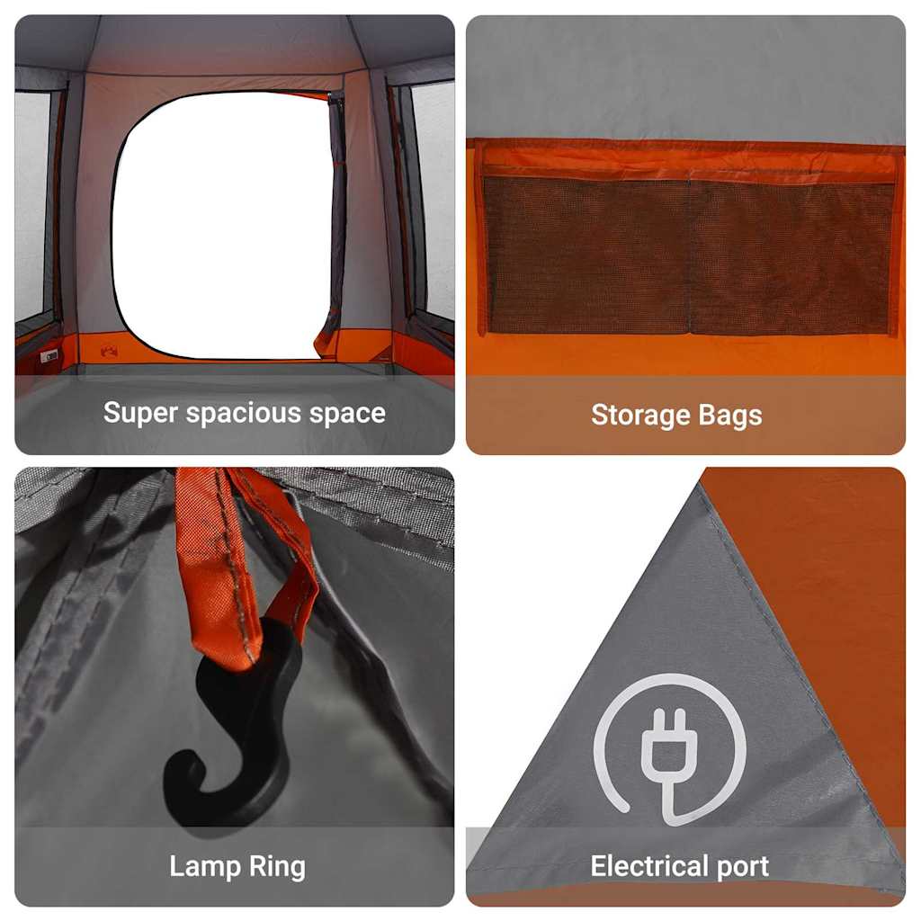 Camping Tent Cabin Grey and orange 420 x 420 x 227 cm Polyester