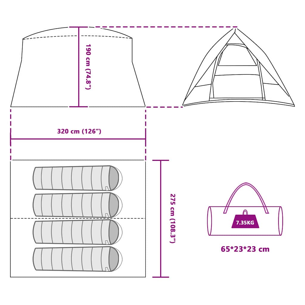 Camping Tent with Roof Green 320 x 275 x 190 cm Taffeta