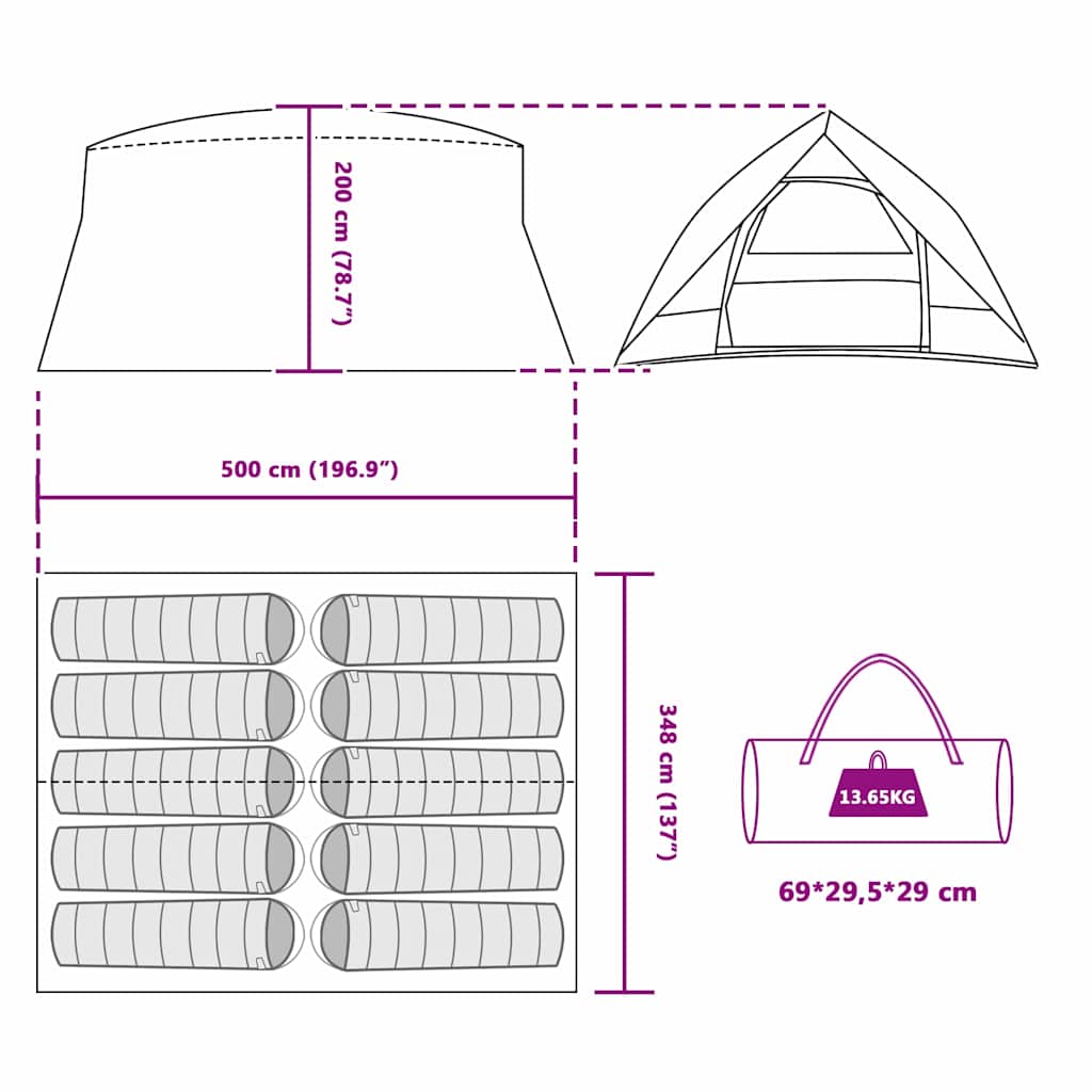 Tunnel tent with Roof Blue 500 x 348 x 200 cm Taffeta