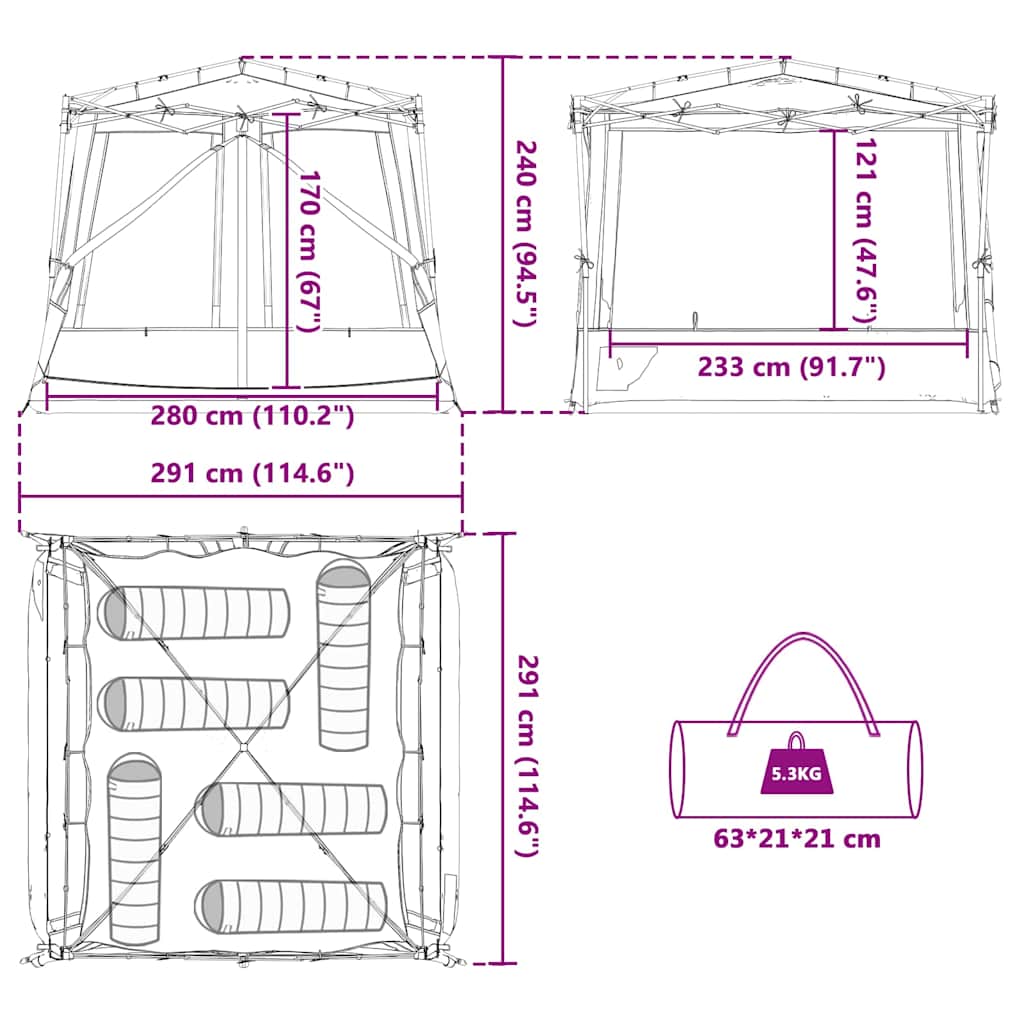 Inner Tent with Roof Blue 291 x 291 x 240 cm Taffeta