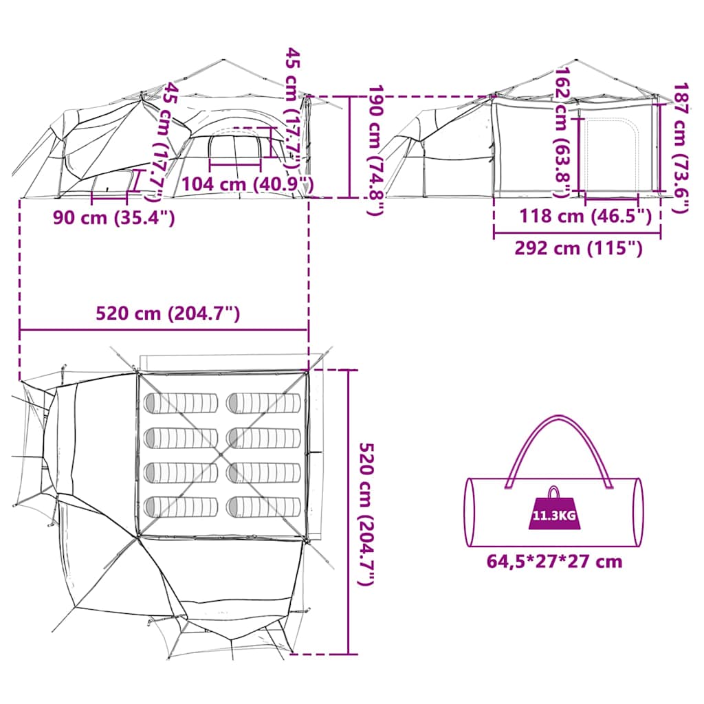Inner Tent with Roof Green 520 x 520 x 190 cm Taffeta