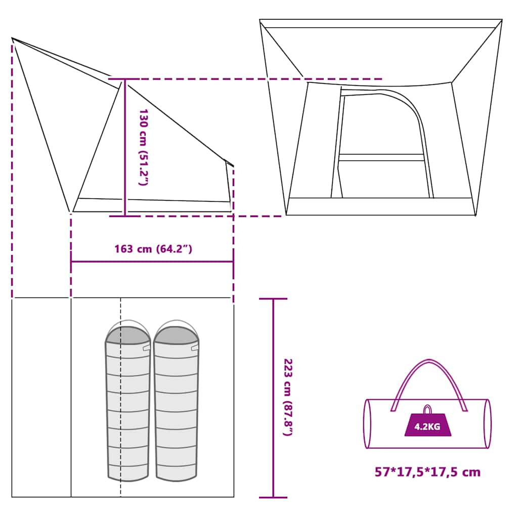 Camping Tent with Roof Blue 223 x 163 x 130 cm Taffeta