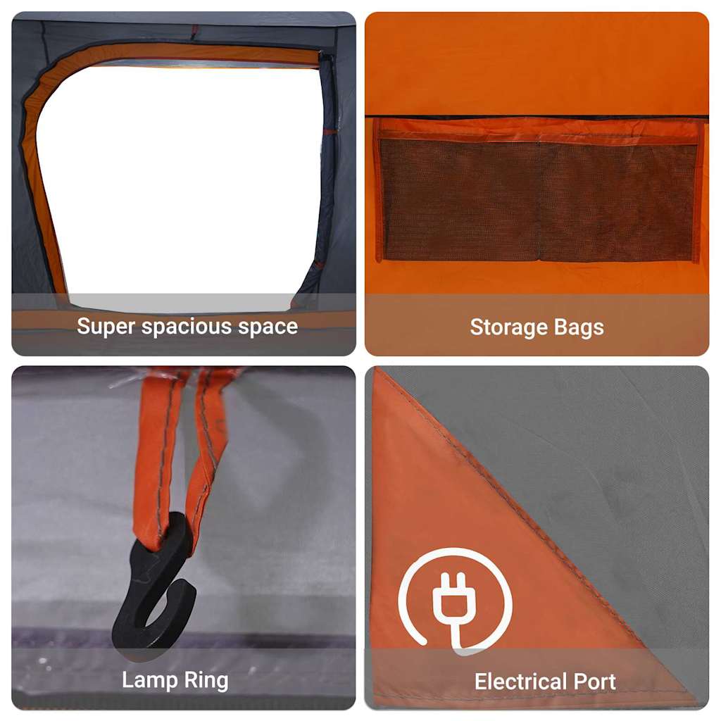 Camping Tent Grey and Orange 223 x 163 x 130 cm Taffeta