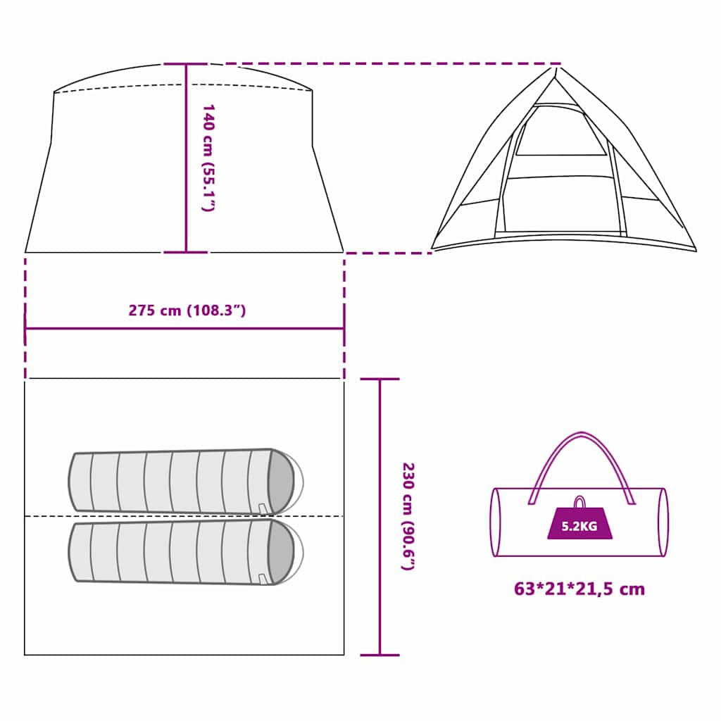 Camping Tent with Roof Green 275 x 230 x 140 cm Taffeta