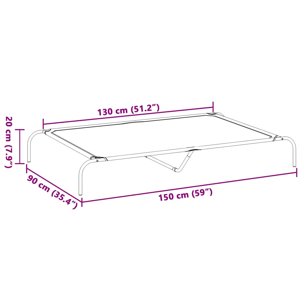 Elevated Dog Bed Black 150x90x20 cm Oxford Fabric and Steel